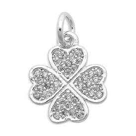 Brass Micro Pave Clear Cubic Zirconia Charms, Cadmium Free & Nickel Free & Lead Free, Clover