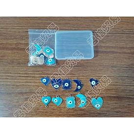 20Pcs 10 Style Alloy Enamel Pendants,  Mixed Shapes with Evil Eyes