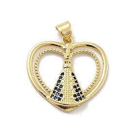 Rack Plating Brass Micro Pave Cubic Zirconia Pendants, Long-Lasting Plated, Lead Free & Cadmium Free, Heart with Godfather, Religion