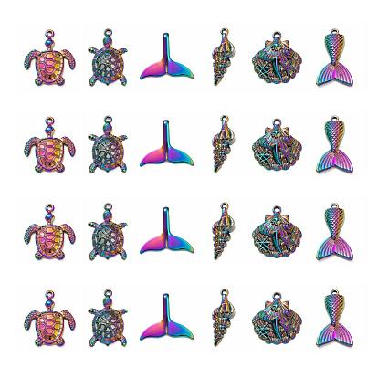 12Pcs 6 Style Ocean Themed Alloy Pendants, Cadmium Free & Lead Free, Fishtail & Tortoise & Mermaid & Spiral & Shell