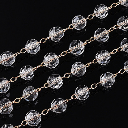 Стеклянные граненые круглые цепочки из бисера ручной работы, с золотой латуни цепи, пайки, с катушкой