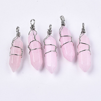 Natural Gemstone Pointed Pendants, with Platinum Iron Findings, Wire Wrapped Pointed Pendants, Dyed, Bullet