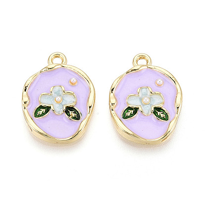 Стойки обшивки сплава эмали подвески, овальный и цветок, с абс пластмассовой имитационной жемчужиной, без кадмия и без свинца, золотой свет