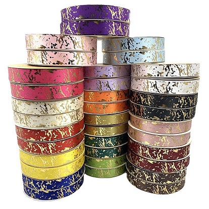 44M Gold Stamping Marble Print Polyester Ribbons, Garment Accessories
