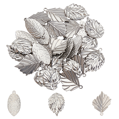 30 pcs 3 style 304 pendentifs en acier inoxydable, feuille