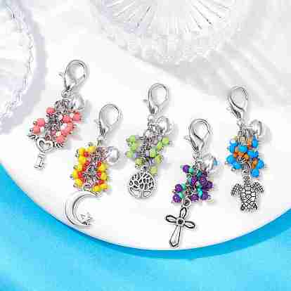 Baking Paint Glass Seed Pendant Decorations, with Tibetan Style Alloy Charms
