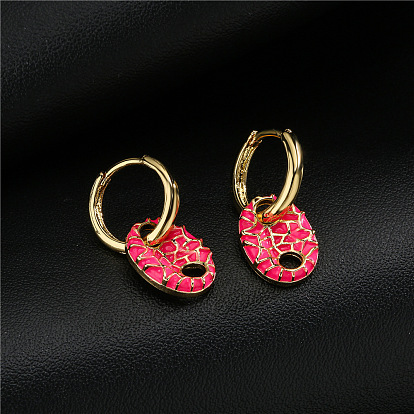 Colorful Oil Drop Pig Nose Earrings for Women, Copper Plated with Real Gold, Unique and Personalized.