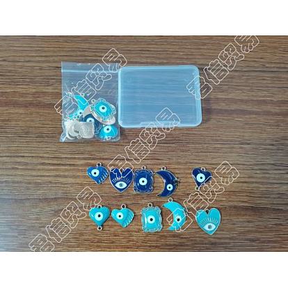 20Pcs 10 Style Alloy Enamel Pendants,  Mixed Shapes with Evil Eyes