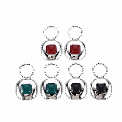 Rack Plating Alloy Pendants, with Resin, Platinum, Cadmium Free & Nickel Free & Lead Free, Rectangle