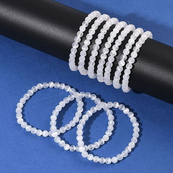 Браслет из круглых бусин натурального селенита