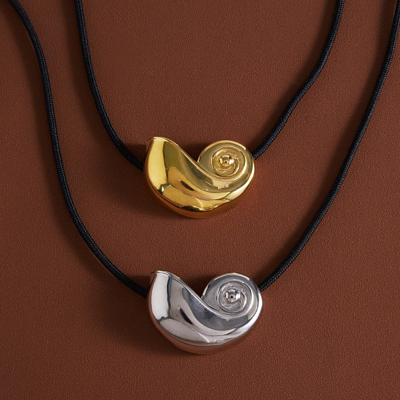 Ocean 304 Stainless Steel Conch Shell Shape Pendant Black Nylon Cord Necklaces for Women