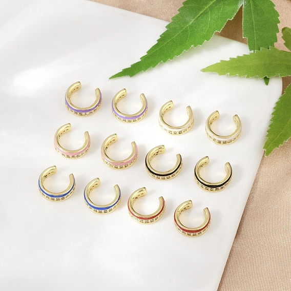 C-образные латунные серьги-каффы с микропаве из кубического циркония, с эмалью, долговечный, без кадмия и без свинца, стойки покрытие, реальный 18 k позолоченный