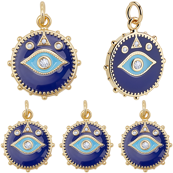 12 кулоны из латуни с микрочастицами и кубическим цирконием., с прыжковыми кольцами и эмалью, плоские круглые с сглаза
