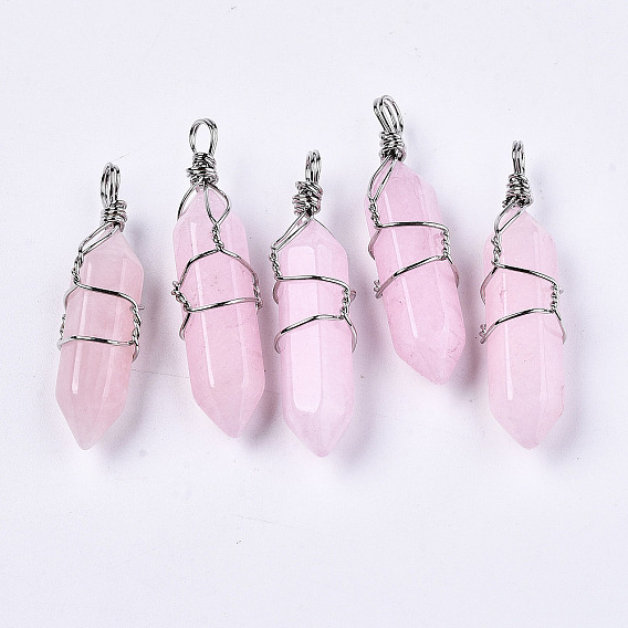 Natural Gemstone Pointed Pendants, with Platinum Iron Findings, Wire Wrapped Pointed Pendants, Dyed, Bullet