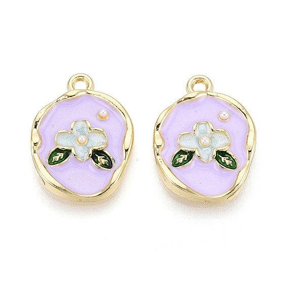 Стойки обшивки сплава эмали подвески, овальный и цветок, с абс пластмассовой имитационной жемчужиной, без кадмия и без свинца, золотой свет