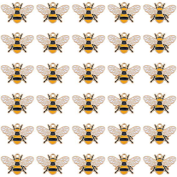 30Pcs Alloy Enamel Pendants, Bee Charms