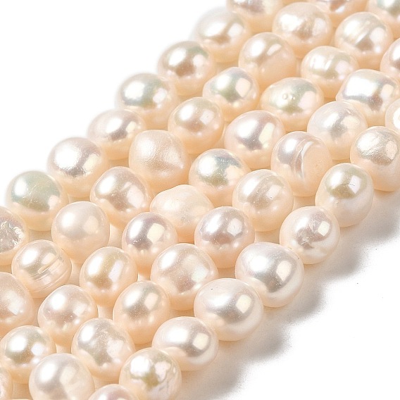Natural Cultured Freshwater Pearl Beads Strands, Two Sides Polished, Grade 4A