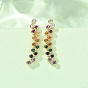 Brass Pave Cubic Zirconia Stud Crawler Earrings, Flat Round, Real 18K Gold Plated, Cadmium Free & Lead Free, Long-Lasting Plated, Rack Plating
