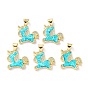 Enrubanneuse en laiton micro pavé en zirconium cubique pendentifs, Breloques cheval en opale synthétique avec bouton-pression sur caution, sans cadmium et sans plomb, plaqué longue durée, réel 18 k plaqué or