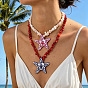 Colliers pour femmes avec pendentif étoile de mer en alliage émaillé et perles de résine, style plage d'été, or