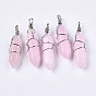 Natural Gemstone Pointed Pendants, with Platinum Iron Findings, Wire Wrapped Pointed Pendants, Dyed, Bullet