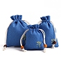 Flower Print Linen Drawstring Gift Bags for Packaging Sachets, Rings, Earrings, Rectangle