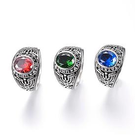 304 Stainless Steel Wide Band Rings, with Cubic Zirconia and Enamel, Oval