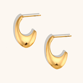 Minimalist Stainless Steel 18K Gold Plated Hook Earrings with Cutout Design