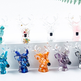 Deer Resin Display Decorations, Reiki Gemstone Chips Inside for Home Office Desk Decoration