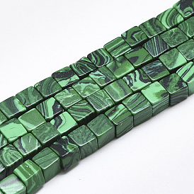 Synthetic Malachite Beads Strands, Cube