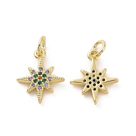 Brass Micro Pave Cubic Zirconia Charms, with Jump Rings, Sparkling Star Charm