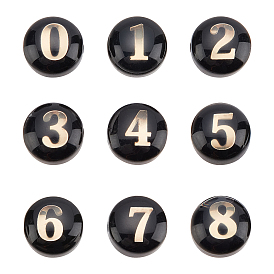 18Pcs 9 Style Handmade Lampwork Beads, Golden Metal Enlaced, Flat Round with Number