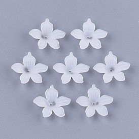 5-Petal Transparent Acrylic Bead Caps, Frosted, Flower