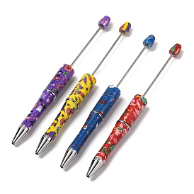 Christmas & Halloween Printed Plastic Ball-Point Pen, Beadable Pen, for DIY Personalized Pen with Jewelry Beads