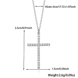 Cross Rhodium Plated 925 Sterling Silver Micro Pave Clear Cubic Zirconia Pendant Necklaces