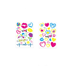 Autocollants temporaires amovibles en papier pour tatouages à fluorescence étanches à l'eau, thème de la Saint-Valentin