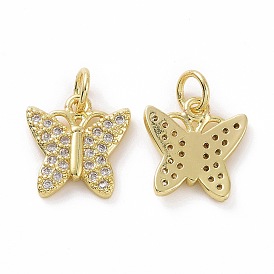 Brass Micro Pave Cubic Zirconia Pendants, Real 18K Gold Plated, with Jump Ring, Butterfly Charms