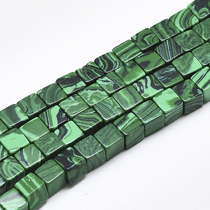 Perles synthétiques malachite brins, cube