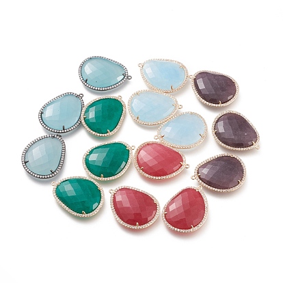 Природного нефрита подвески, с латунным микропаве, прозрачные кубические фианиты, граненые, фасоль, окрашенные