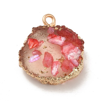Transparent Resin Pendants, Nuggets Charm, with Light Gold Tone Iron Findings and Gold Foil