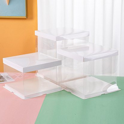 Clear Plastic Tall Cake Boxes, Bakery Cake Box Container, Square with Lids