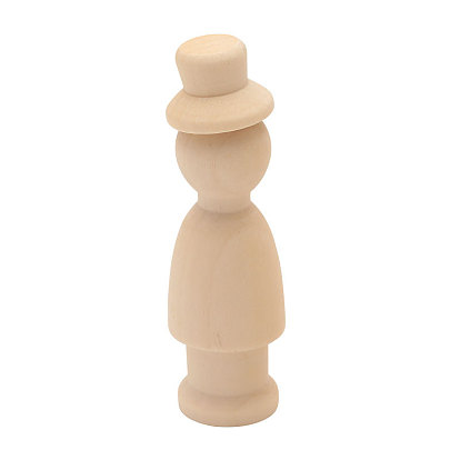 Unfinished Wooden Peg Dolls, Wooden Blank Boy with Hat Pegs, for Children's Creative Paintings Craft Toys