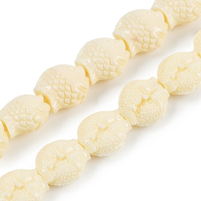 Нити резных бусин из синтетического коралла, окрашенные, рыба