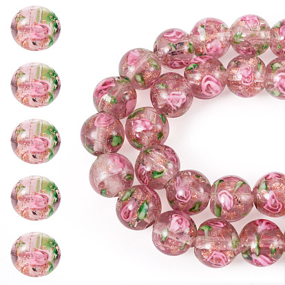 1 Нити бусин ручной работы из золота и песка, изготовленные методом лэмпворк, круглая с цветком