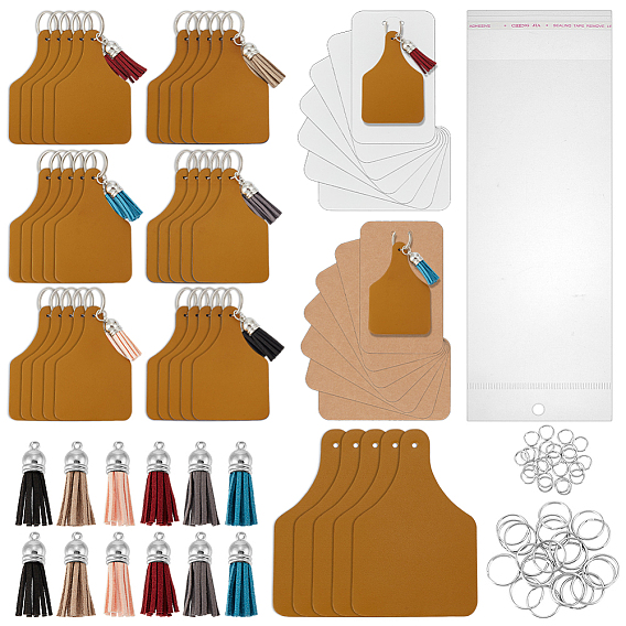Наборы для самостоятельного изготовления брелоков-бирок из искусственной кожи, включая кисточку из искусственной замши, Перейти латунные, бумажные карты дисплея брелка, железа отделились брелоки