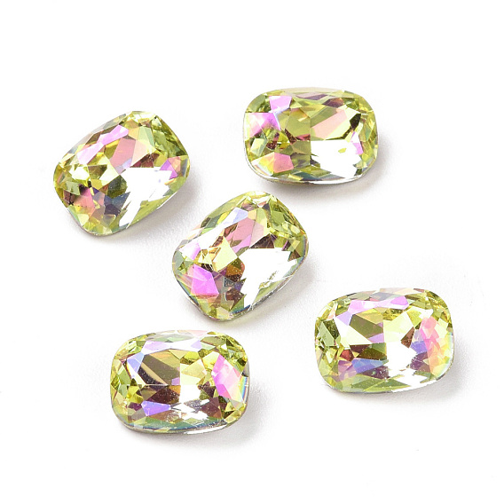 K9 Glass Rhinestone Cabochons, Pointed Back & Back Plated, Rectangle