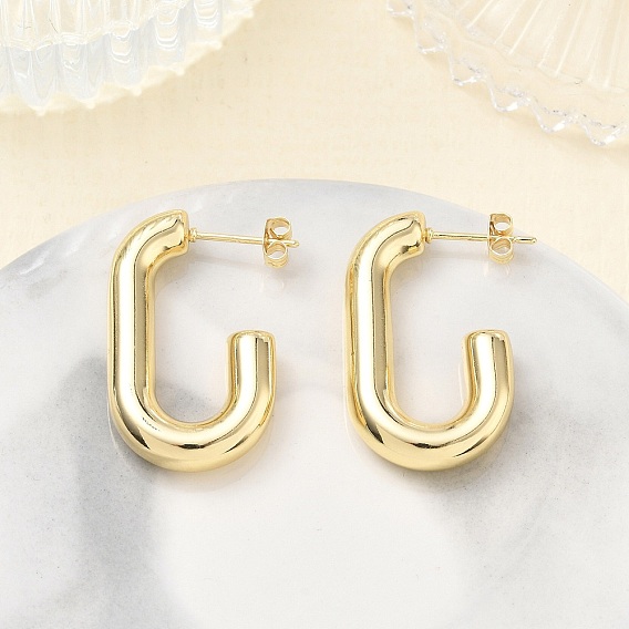 Brass Stud Earrings for Women, Half Hoop Earrings