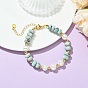 Natural Larimar Rondelle and Natural Cultured Freshwater Pearl Beaded Bracelets with Brass Round Beads