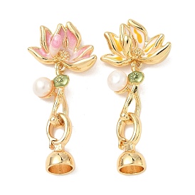 Fermoirs déployants en laiton et émail nacré naturel, lotus, réel 18 k plaqué or