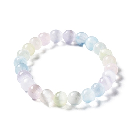 Macaron Color Dyed Natural Selenite Round Beaded Stretch Bracelet